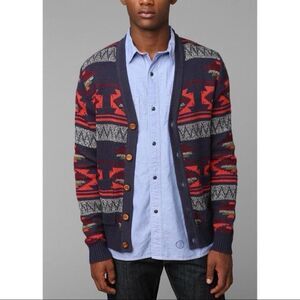 Koto | Men's Patterned Cardigan Southwestern Sweater - Red and Blue